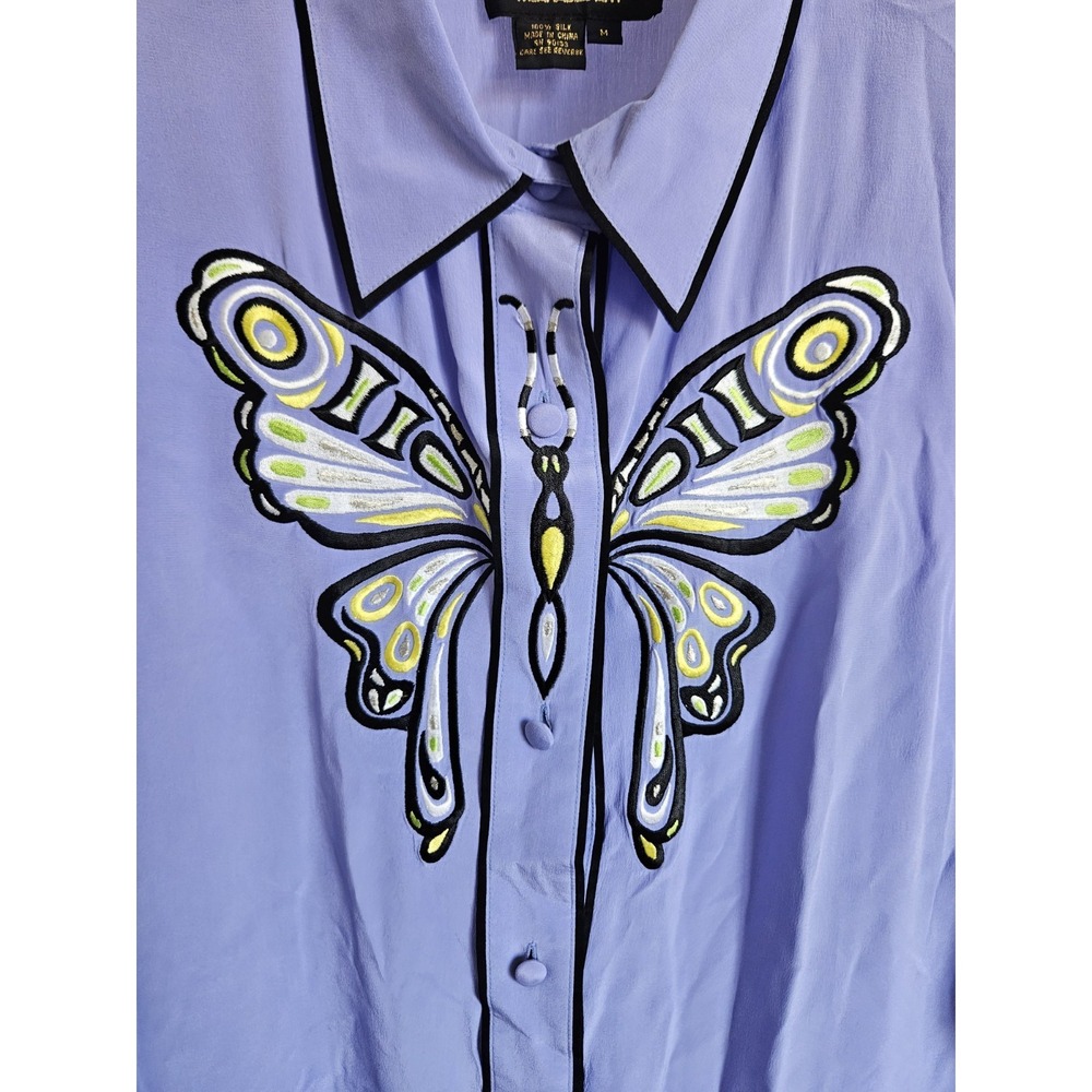 Vtg Bob Mackie Wearable Art Lavender Embroidered Butterfly ButtonUp Silk Blouse - Picture 12 of 16